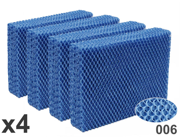 REUSABLE WICK FILTER HUMIDIFIER , WASHABLE, REPLACEMENT FOR AIRCARE HDC-12, KENMORE 14911, ESSICK ES12, Four-pack of Natural-Breeze washable and reusable humidifier filters, model NB-006x4, shown stacked in front of product packaging