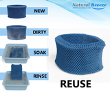 Washable, Reusable Wick Filter for Humidifier HONEYWELL , ENVIRACAIRE , SUNBEAM , VICKS, Reusable humidifier filter being rinsed under water to show easy cleaning process