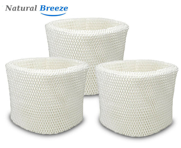 3-pack humidifier replacement filters compatible with Holmes HWF65 and Honeywell HC-15, Premium paper wick humidifier filters shown unboxed